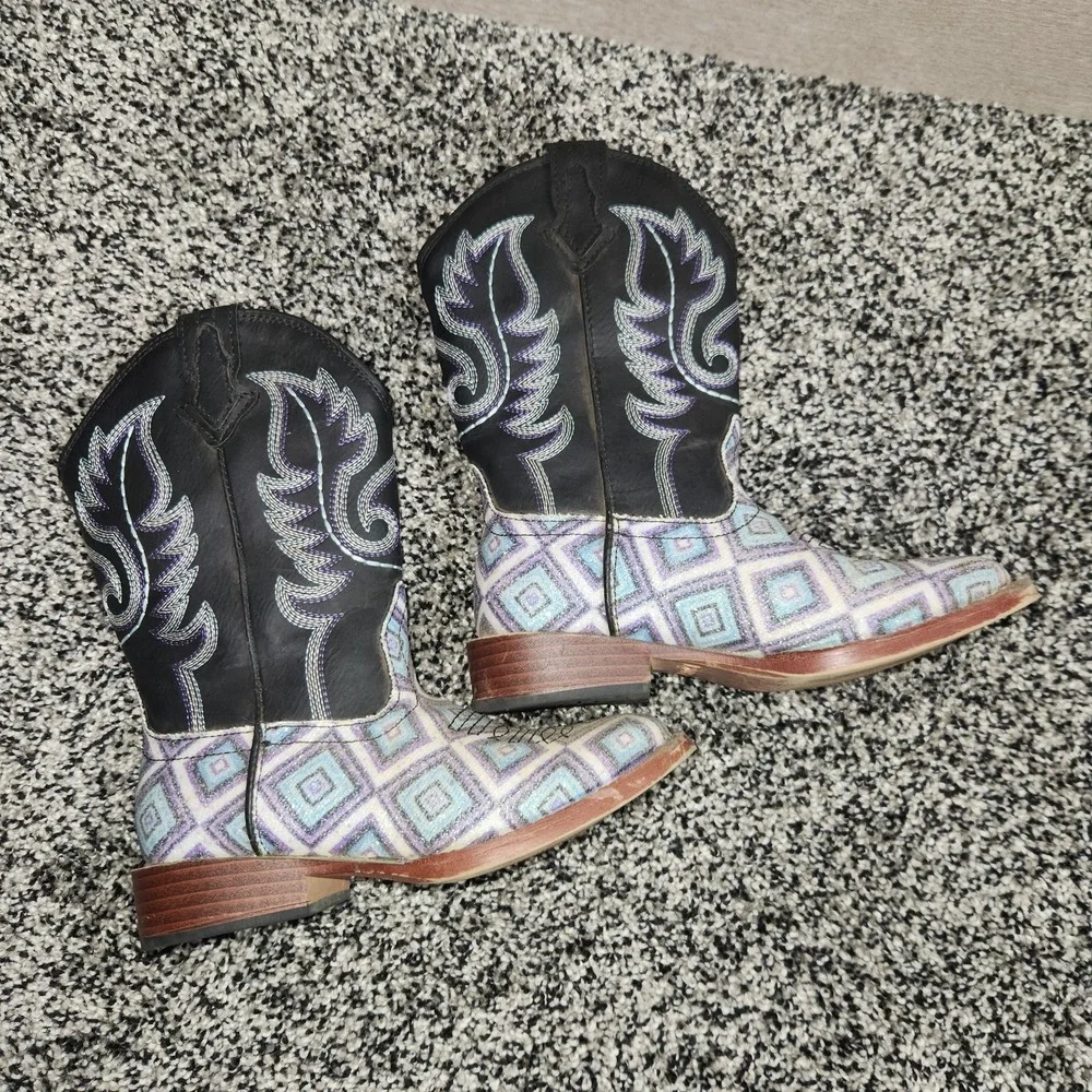 Roper Glitter Diamond Western Square Toe Boots Kids Girls Size 11 Cowgirl Rodeo